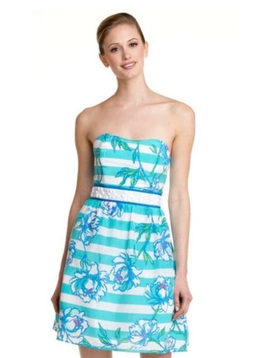 Lilly Pulitzer Dresses & Skirts - Strapless Aqua Floral Stripe Summer Dress